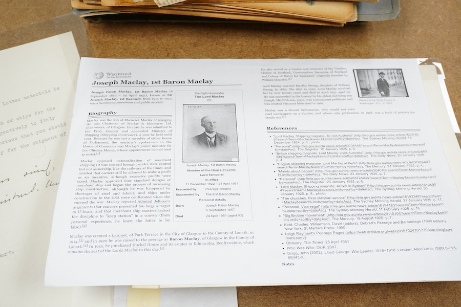 An archive of post First World War documents and photographs including two part letters signed by Winston Churchill
